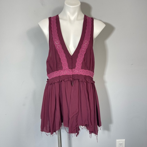 Intimately Free People Babydoll Peplum Eyelet Blouse Tunic Top Boho Hippie S - Picture 6 of 16
